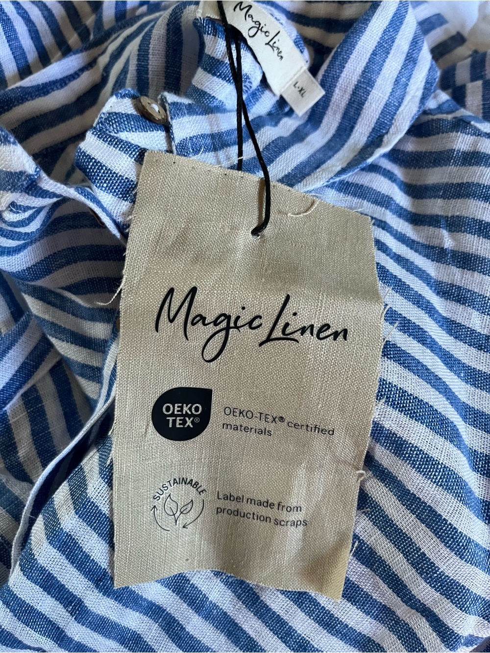 Magic Linen L/XL Cobalt Blue Oversized Striped Linen Shirt - Picture 8 of 11